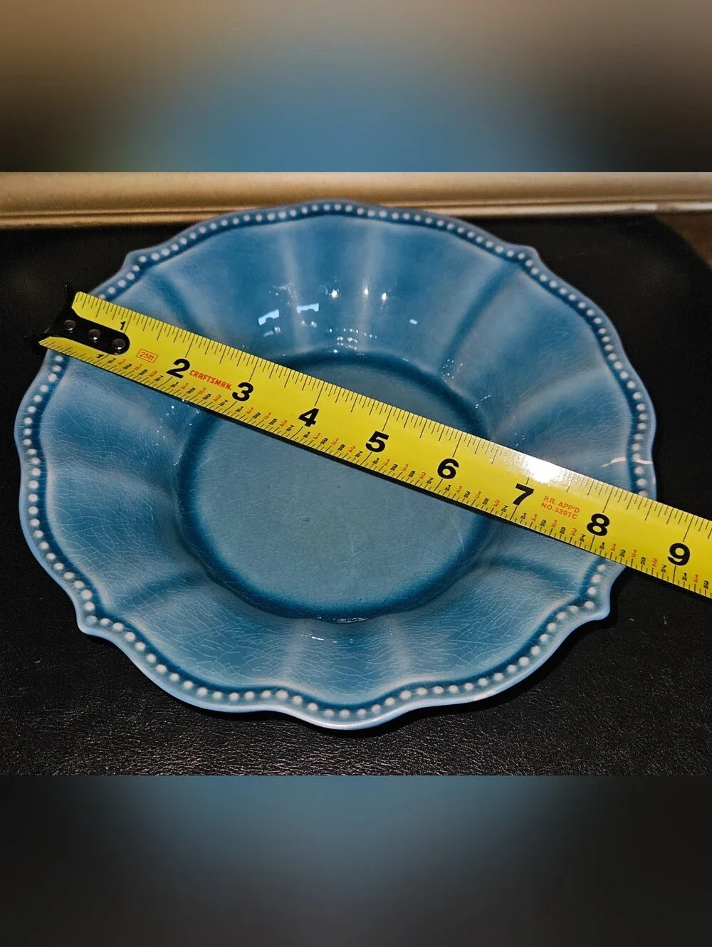 Pioneer Woman Paige Denim Blue 8.5” Soup Bowls Scalloped Beaded Edge Lot of 3